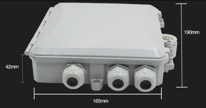 GPON Fiber Optic Terminal Box dimensions diagram showing 190×165×42mm measurements