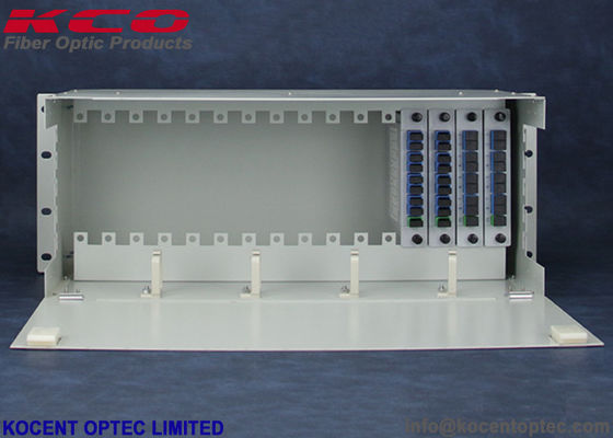4U Rack Mount Fiber Optic PLC Splitter Patch Panel with 14/16 Slot and 2x16 Split Way for FTTX/FTTH Applications